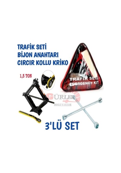 Trafik Seti+bijon Anahtarı+1,5 Ton Cıcır Kollu Kriko 3lu Set