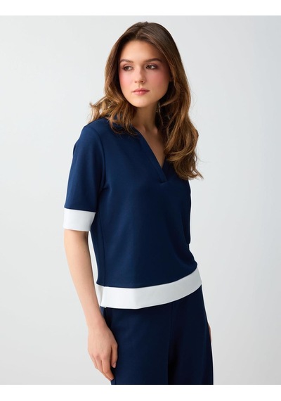 Jimmy Key Jimmy Key Lacivert Polo Yaka Truvakar Kol Modal Örme Bluz 6sw037204494