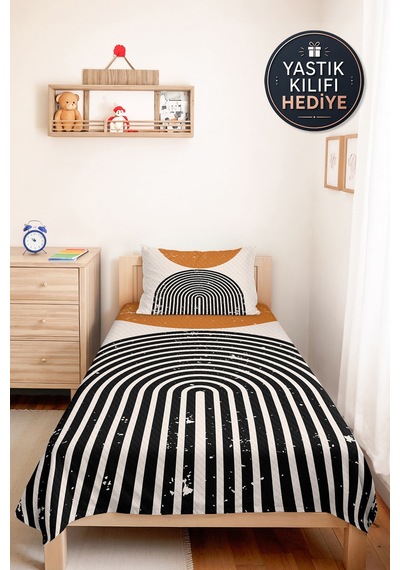 Geometrik Siyah Genç Odası Tek Kişilik Pike Takımı - Modern Hardal 160x220 Cm Kapitone Yatak Örtüsü Hafif Papatya Anısı