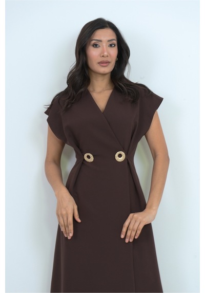 Dorne Moda Kruvaze Yaka Gold Düğme Detaylı Midi Elbise - Düğün - Mezuniyet - Ofis Şıklığı Kahverengi Kahverengi Dorne Moda Kruvaze Yaka Gold Düğme Detaylı Midi Elbise - Düğün - Mezuniyet - Ofis Şıklığı Kahverengi Kahverengi