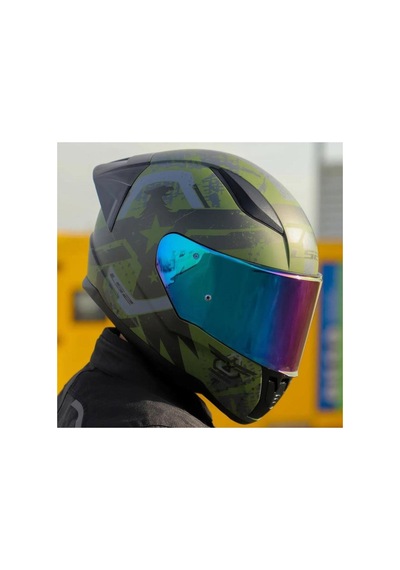 Ls2 Rapid 2 Thunder Birds Full Face Motosiklet Kaskı Gökkuşağı Vizörlü Mat Yeşil - Siyah
