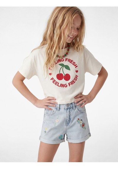 Koton Çiçek Nakışlı Cepli Pamuklu Denim Şort Lıght Indıgo 6skg40106ad Açık Mavi