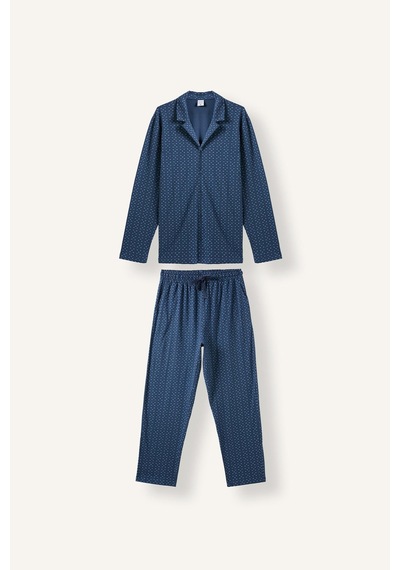 Defacto Regular Fit Mikro Desenli Uzun Kollu 2li Pijama Takımı I2466ax26aunv164 Lacivert-nv164
