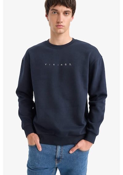 Defacto Vikings Boxy Fit Bisiklet Yaka Sırt Baskılı Sweatshirt E9323ax25aunv64 Lacivert-nv64