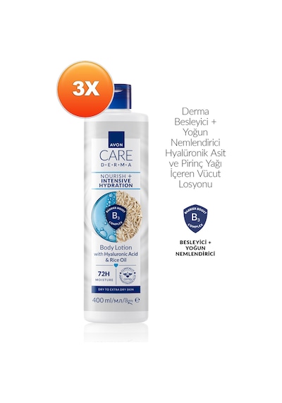 Avon Care Derma Nourish + Intensive Hydration Vücut Losyonu 400ml Üçlü Paket