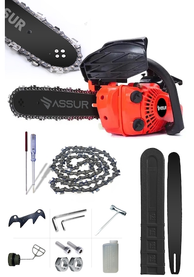 Assur ASR708 25CC Mini Benzinli Testere Ağaç Odun Dal Budama Kesme Testeresi Hızar Motoru Kırmızı