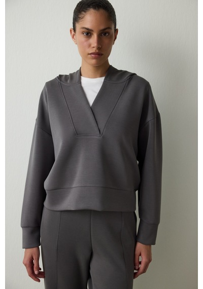 Penti Antrasit Kapüşonlu Modal Crop Sweatshirt