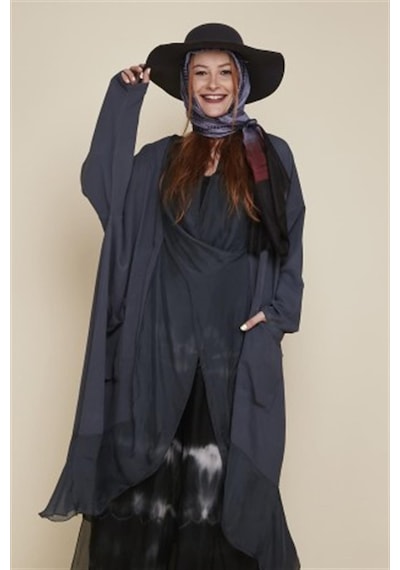 Bohem Stil Italyan Ipek Detaylı Oversize Kaftan & Bluz-8711 Koyu Mor