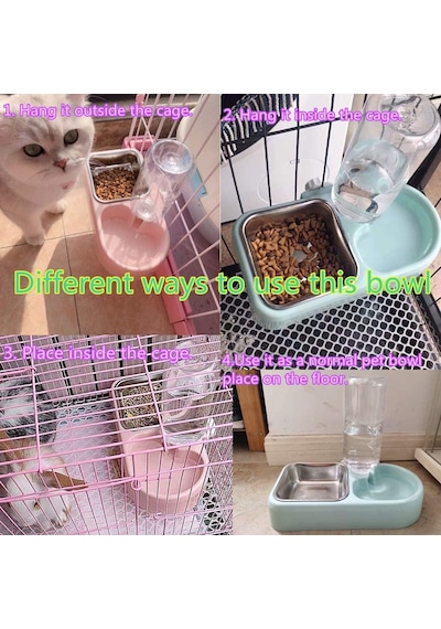 Kafes Çift Kase, Sandık Asma Kasesi, Otomatik Su Dağıtıcı Şişeli Köpek Kedi Kasesi, Çıkarılabilir Paslanmaz