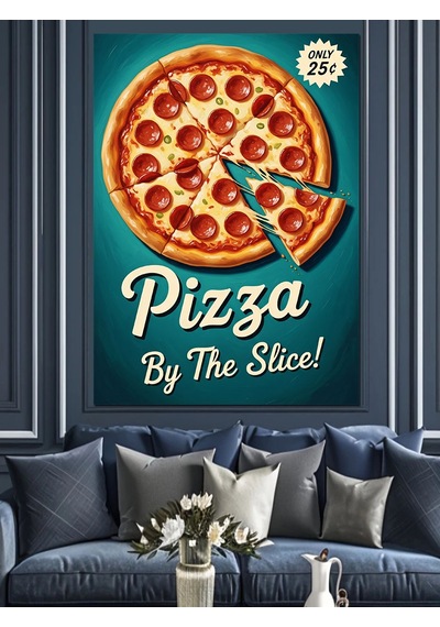 Pepperoni Pizza Yemek Posteri Dekoratif Kanvas - Mdf Ahşap Tablo