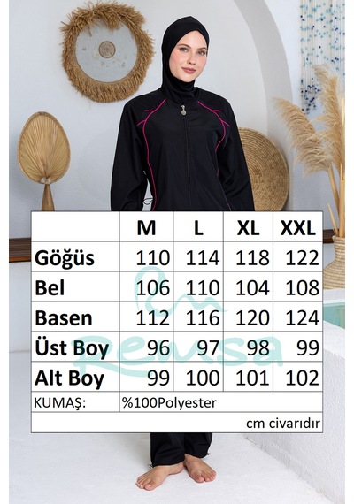 Rozamay Paraşüt Tam Kapalı Tesettür Mayo 3502 Siyah