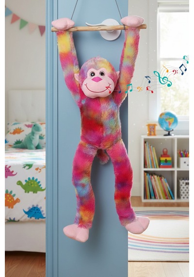 Sevimli Rengarenk Sesli Peluş Maymun Cırtlı Asılabilen Dev Boy Maymun Peluş 90 Cm Çok Renkli