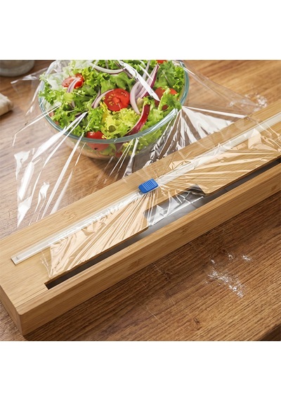 Porsima Pbt-588 Bambu Tek Bölmeli Streç Folyo Kesme Kutusu 33x8x7,5cm Ahşap
