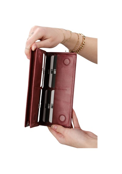 Mft Leather Hakiki Deri Unisex Telefon Bölmeli Cüzdan Golden 3367 Tiguan Bordo