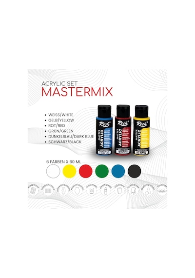 Mastermix Profesyonel Akrilik Boya 60cc 6 Ren Çok Renkli