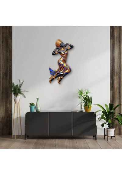 Altın Ve Mavi Afrika Kraliçesi - Metal Tablo - Dec0264 28 X 50 Cm Çok Renkli