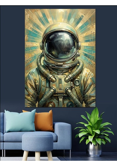 Güneş Işınları Altında Modern Astronot Dekoratif Kanvas - Mdf Ahşap Tablo