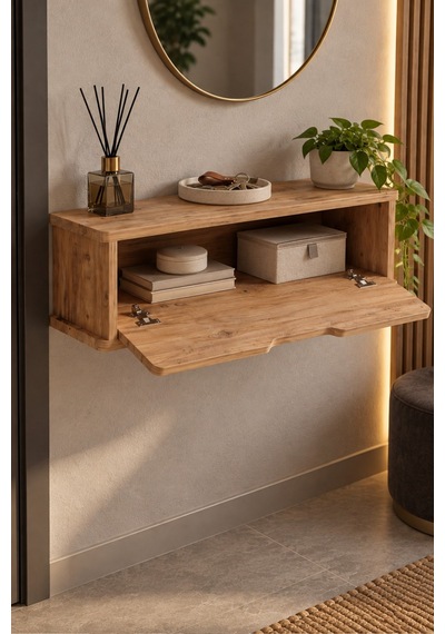 Sulorahome Duvara Monteli Kapaklı Çok Amaçlı Raf Ve Dolap Ahşap