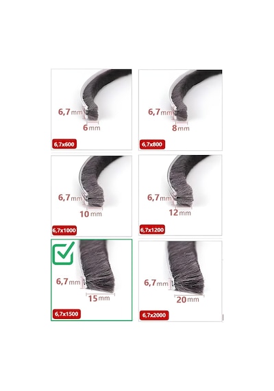 Cam Balkon, Sürgülü Kapı Fitili, Kıl Fitil, Taban 6,7 Mm, Yükseklik 15 Mm, Uzunluk 10 Metre 67x1500 Diğer