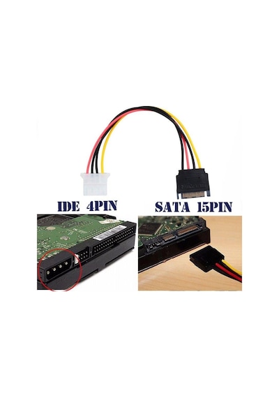 30 cm sata 15 pin erkek to 4 pin dişi molex power kablo
