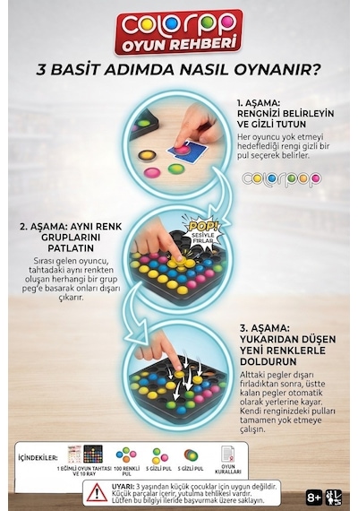 Color Pop Renkli Boncuklar - Stratejik Ve Eğlenceli Gizli Hedefli Pul Patlatmaca Aile Kutu Oyunu