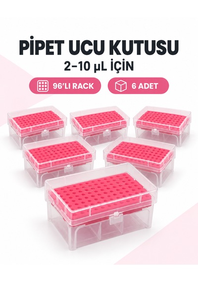 Pipet Ucu Kutusu 2-10ul İçin - Mikropipet Tip Box 96lı Rack - 6 Adet