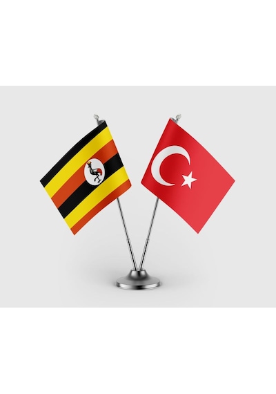 Uganda Ve Türkiye Bayrağı İkili Saten Masa Bayrağı Takımı Diğer