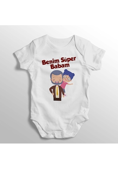 İmaj Tuğbababy Benim Süper Babam Yazılı Baskılı Bebek Zıbını (520688894) Beyaz