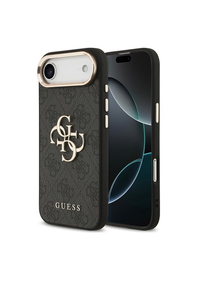 Apple Uyumlu iPhone 17 Air Kılıf Guess Lisanslı Gold Metal Kamera Çerçeve Metal Büyük 4g Yazı Logolu Kapak Siyah