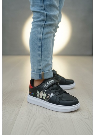 Enoch Karakter Figürlü Cırt Cırtlı Çocuk Sneaker Siyah - Kırmızı