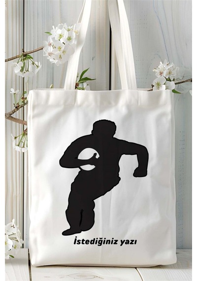 Art Hediye Rugby Baskılı Bez Çanta Omuz Çantası Kişiye Özel Desen 4 Çok Renkli