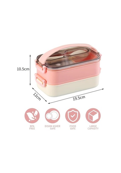 Vagonlife Bento 1500ml 2 Katlı 3 Bölmeli Paslanmaz Çelik Yemek Kutusu Pembe Beyaz