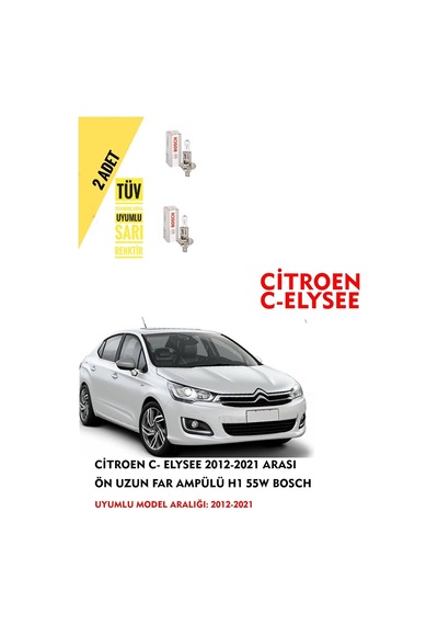 Citroen C- Elysee 2012-2021 Arası Ön Uzun Far Ampülü 2 Adet Sarı Renk