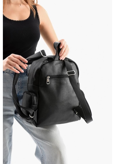 Baginn Suni Deri Kadın Sırt Çantası 38 28 Cm Mega Bag Günlük Kullanıma Uygun Çok Cepli İçi Astarlı Siyah