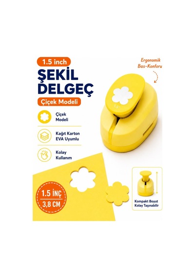 Ofisinn Şekilli Büyük Boy Delgeç/şekilgeç 3.8 Cm Çiçek Sarı