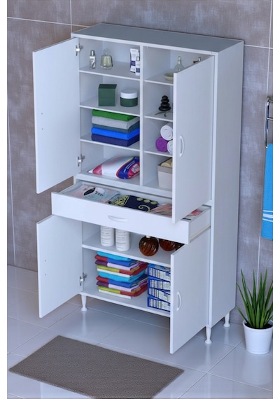 Eliusta Nexa Modüler Dolap 100 Cm Banyo/mutfak Dolabı Extra Kullanım Alanlı 100x173x32,5 Cm Beyaz Dolap Beyaz