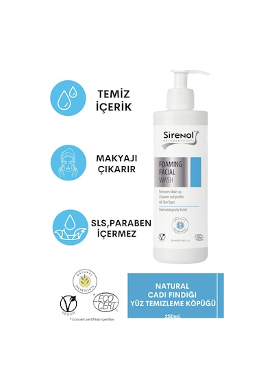 Sirenol Natural Cadı Fındığı Yüz Temizleme Köpüğü 250 ML + Tonik 300 ML + Vitamin C Serum 30 ML + Makyaj Pamuğu 3'lü