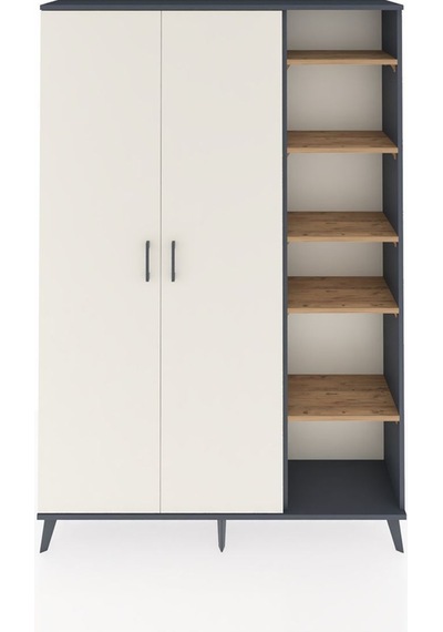 Arges Dolap 7 Raflı 2 Kapaklı Tek Askılı 132x30x195 Antrasit-aytaşı/çam Aytası/atlas Çam