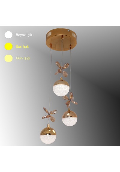 Ttaydınlatma Kelebektoplumodel Sarıkaplama 3lü 3 Renkli Led Avize Sarı