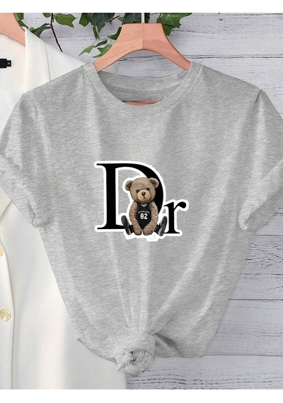Uyguntarz Unisex Dr. Ayı Tasarım Basklı Tshirt Gri