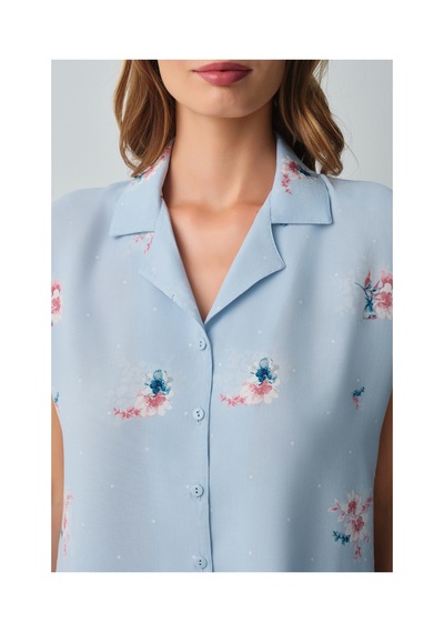 Suwen Bliss Gömlek Yaka Pijama Takımı Wsh10510060348 Mavi