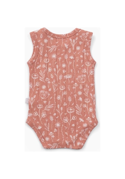 Boumini Kolsuz Bebek Çıtçıtlı Atlet Müslin Bebek Body Bahar Çiçekli Kiremit-kiremit Kiremit