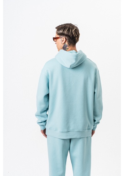 Erkek Respire Yazı Detaylı Kapüşonlu Basic Oversize Hoodie Bebe Mavi