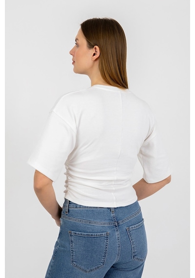 Hdm Kadın Ekru Yanları Büzgülü Kısa Kol T-shirt - H6085