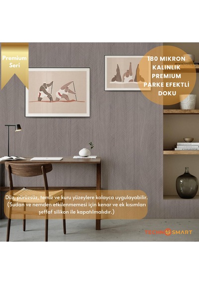 Technosmart 60 100cm Kendinden Yapışkanlı Balıksırtı Desenli Premium Duvar Kağıdı Masa Dolap Kaplama Vizon