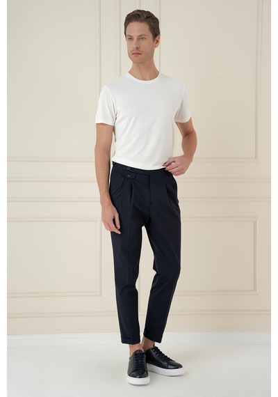 Efor Comfort Fit Beli Tokalı Çift Pileli Lacivert Jogger Pantolon P 1172 Lacivert