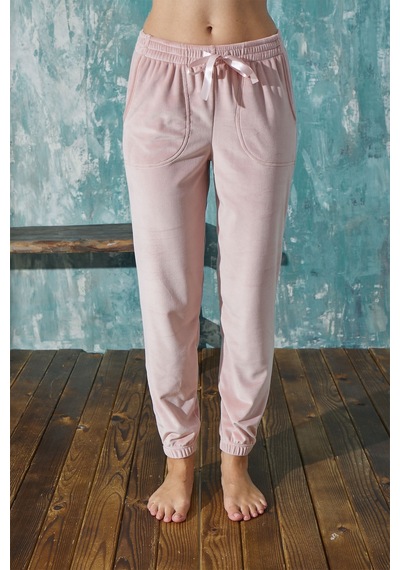 Mihra Kadın Tek Alt Pijama Kadife Kışlık Pembe