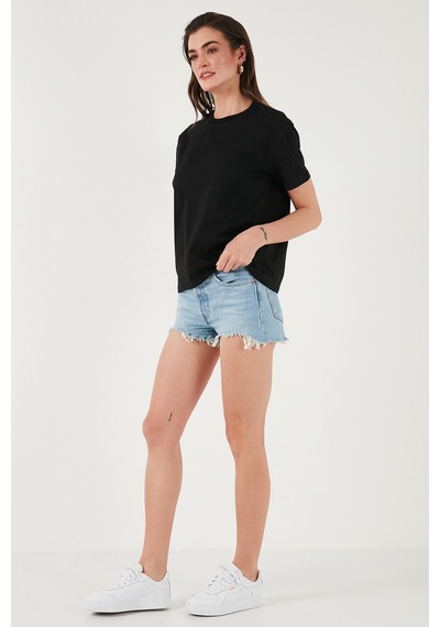 Lela Pamuklu Oversize Fit Bisiklet Yaka Bayan T Shirt 5866097 Siyah