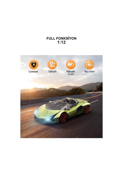 Uzaktan Kumandalı Şarjlı Işıklı Full Fonksiyon Lamborghini Sian Radstar Oyuncak Araba Yeşil Yeşil