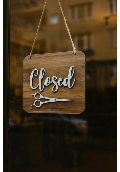 Ahşap Dekoratif Kesim Open-closed Yazılı Tabela